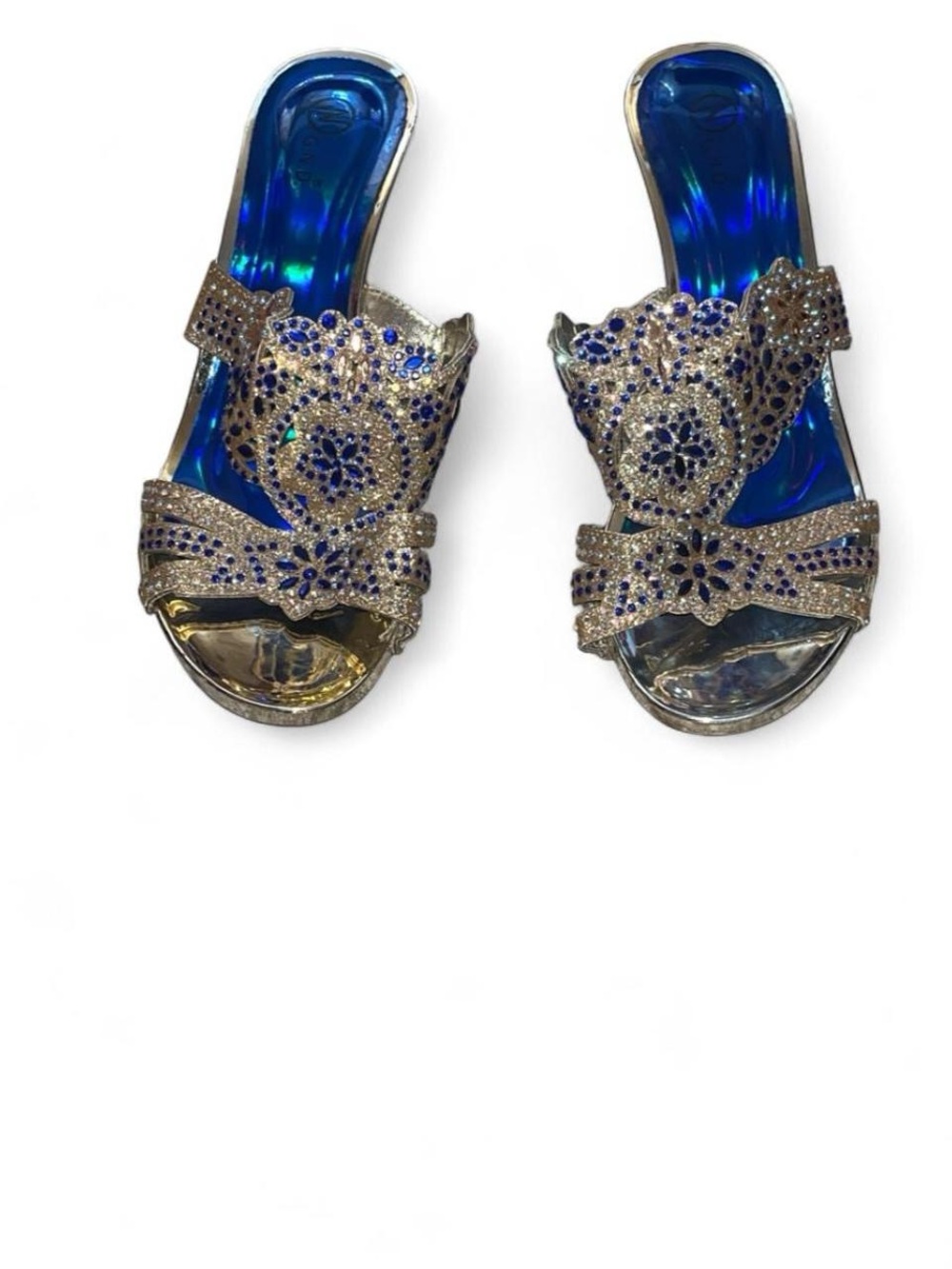 Blue Crystal Embellished Slide Heels - Women